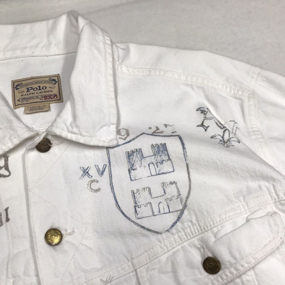 NWT POLO Ralph Lauren Denim Oxford Club Jacket Men 2XB White Rowdies Rugby Print - Picture 5 of 16